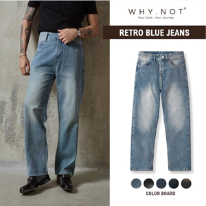 Quần Jean Nam WHY NOT RETRO BLUE JEAN Ống Suông Rộng Màu Xanh Nhạt