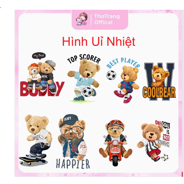 [HỎA TỐC] Hình GẤU/BEAR ủi áo bé trai -trang trí quần áo tại nhà bằng bàn là bàn ủi-in mẫu theo yêu cầu CHAT SHOP