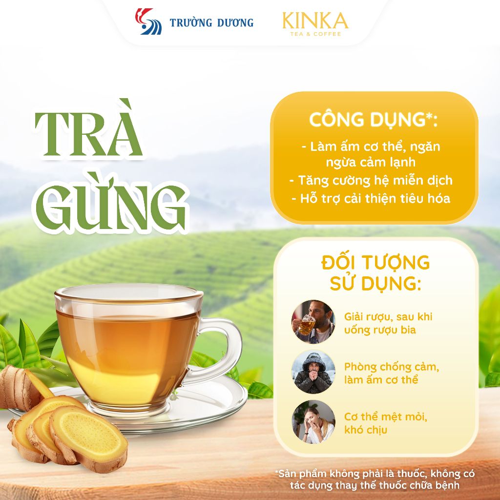 KINKA Trà gừng túi lọc, hỗ trợ tiêu hoá, khó tiêu, làm ấm cơ thể - Hộp 50g (25 túi x 2g)