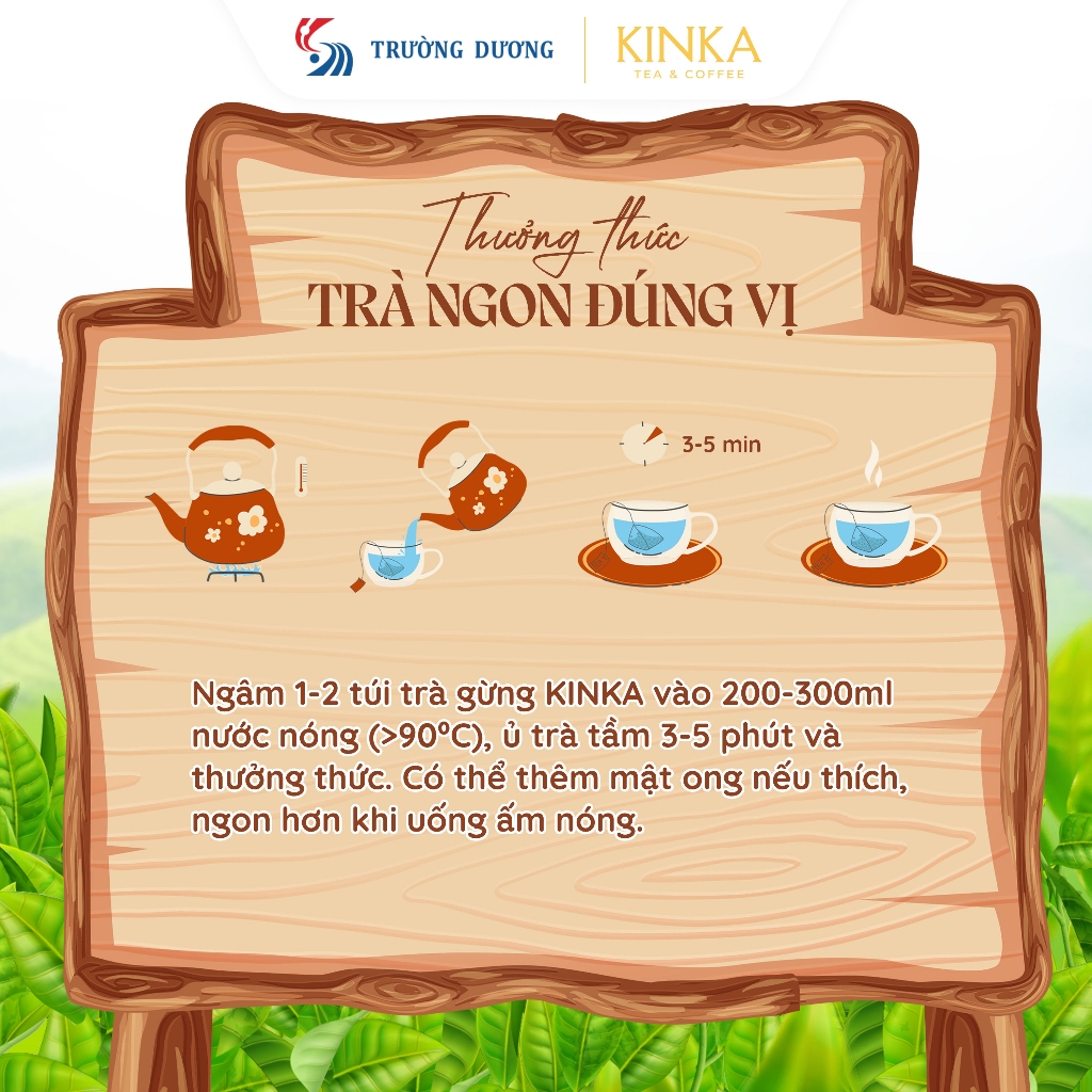 KINKA Trà gừng túi lọc, hỗ trợ tiêu hoá, khó tiêu, làm ấm cơ thể - Hộp 50g (25 túi x 2g)