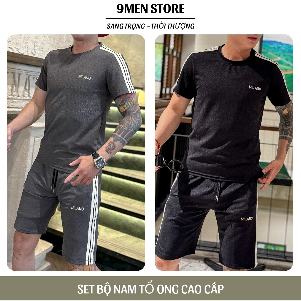 (GIÁ MỞ BÁN) Set Bộ Nam Cao Cấp Thêu Chữ MILA Sang Trọng Vải Tổ Ong Thoáng Mát Không Xù 9MENSTORE