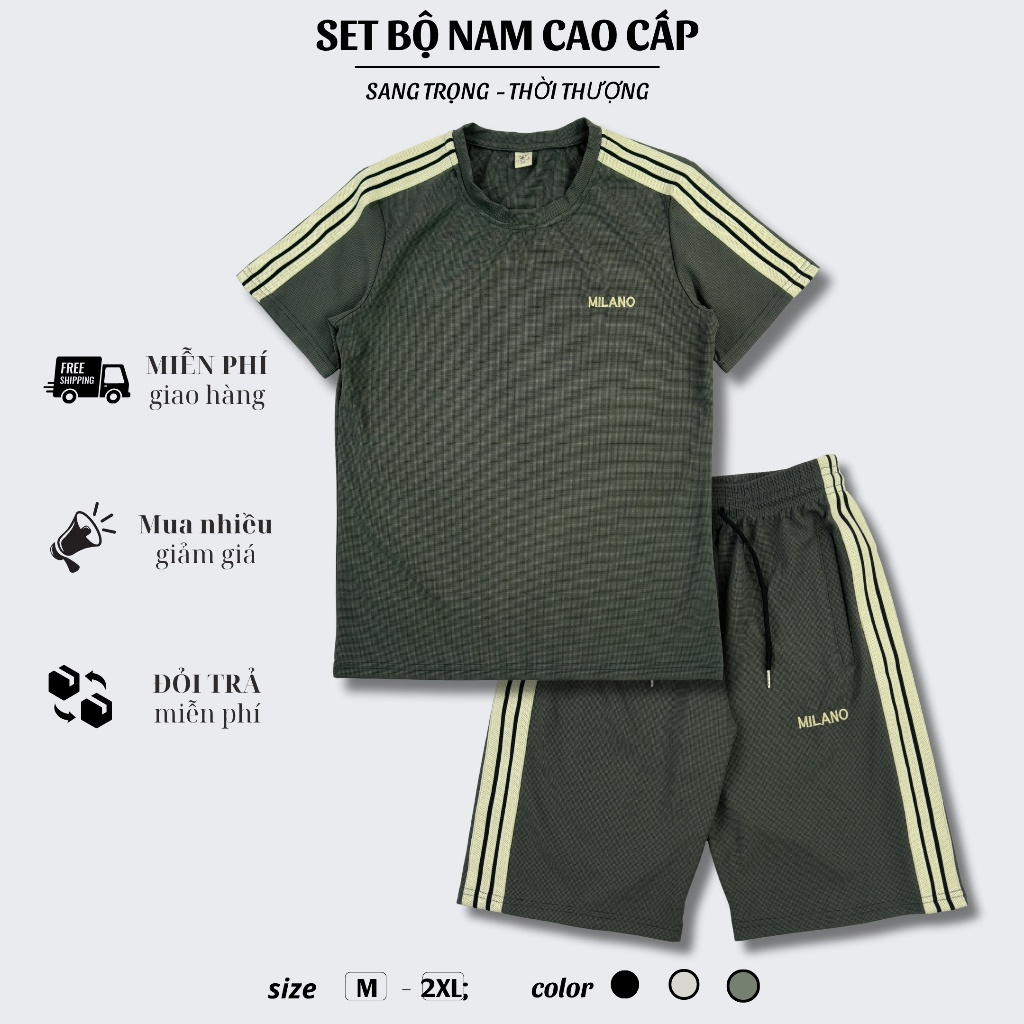 (GIÁ MỞ BÁN) Set Bộ Nam Cao Cấp Thêu Chữ MILA Sang Trọng Vải Tổ Ong Thoáng Mát Không Xù 9MENSTORE