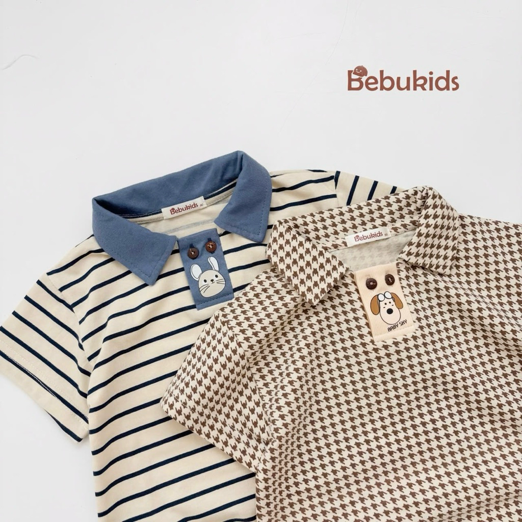 Set polo cộc tay cho bé trai Bebukids họa tiết ngộ nghĩnh, thiết kế đính 2 cúc lạ mắt 8-23kg