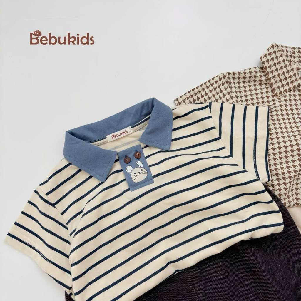 Set polo cộc tay cho bé trai Bebukids họa tiết ngộ nghĩnh, thiết kế đính 2 cúc lạ mắt 8-23kg