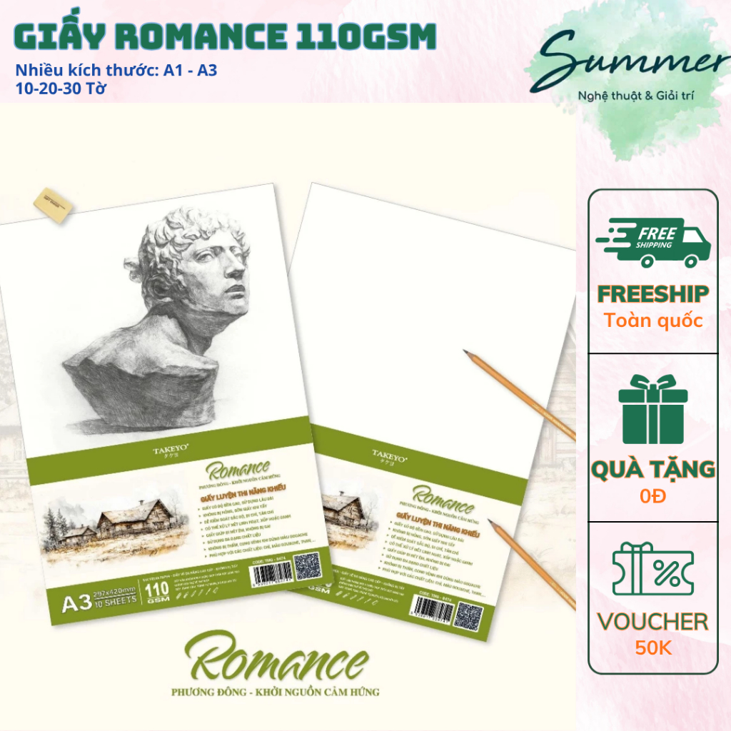 Giấy Vẽ Luyn Thi Khối V H, Giấy Vẽ Hình Hoạ Phác Thảo Romance 110gsm A3 A1  Hoạ Phẩm Summer