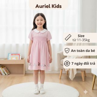 Váy Cho Bé Gái, Váy Cho Bé Thiết Kế Cổ Bẻ Tay Bồng Họa Tiết Thỏ Đáng Yêu Chất Cotton