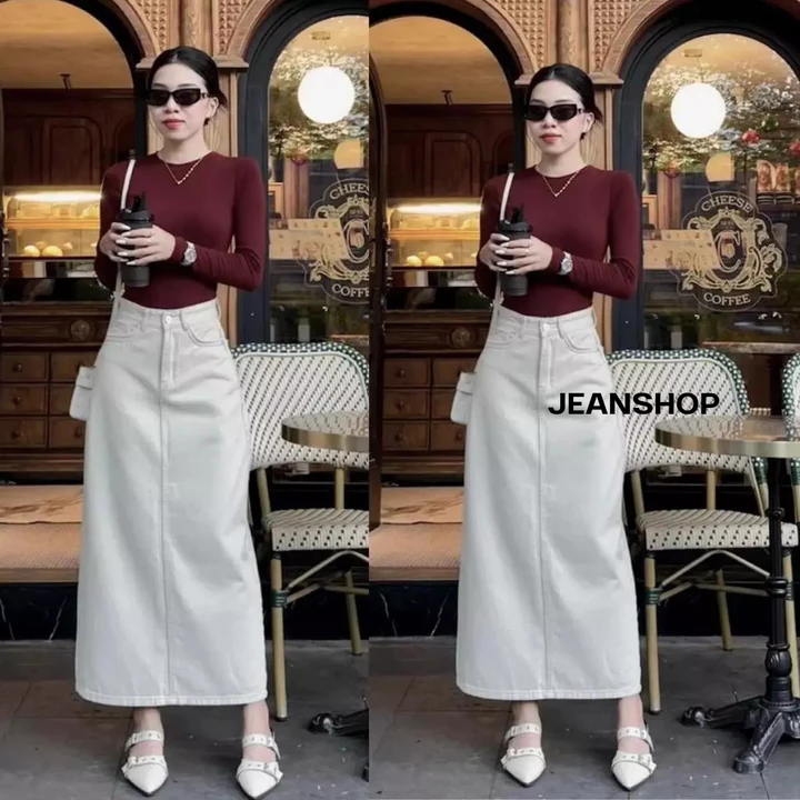 Chân Váy Jean Chữ A Xẻ Tà Sau – Dáng Dài, Chất Jean QC Cao Cấp, Chân Váy Maxi Nữ – Jeanshop