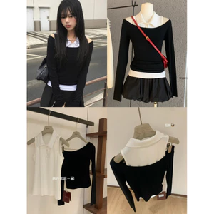 𝐖𝐆𝐖𝐄|Set Áo sát Nách + Áo Trễ Vai Dài Tay – Phong Cách Ngọt Ngào, Cá Tính – W7458#