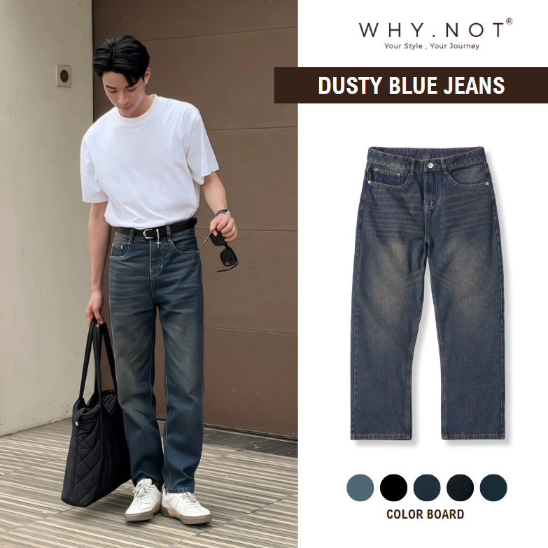[CHẾ NGUYỄN QUỲNH CHÂU X WHY.NOT] Quần Jeans Nam WHY.NOT DUSTY BLUE JEAN Ống Suông Màu Xanh Đậm