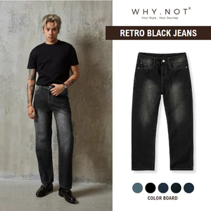 Quần Jean Nam WHY.NOT RETRO BLACK - Quần Ống Rộng Nam Jeans Dáng Regular Màu Đen Wash