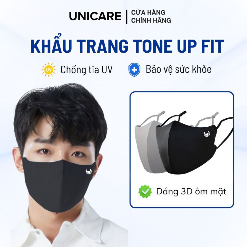 Khẩu trang Unicare TONE UP FIT, khẩu trang chống nắng và tia UV và dây đeo có nút điều chỉnh, vải mềm mịn - Chính hãng