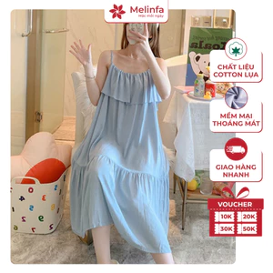 Váy đầm ngủ hai dây, mặc nhà hàng ngày vải Cotton lanh lụa mùa hè bigsize mã VAV0275