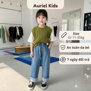 Quần Cho Bé Gái, Quần Jean Ống Rộng Đơn Giản Cho Bé Chất Liệu Jean Mềm Mại