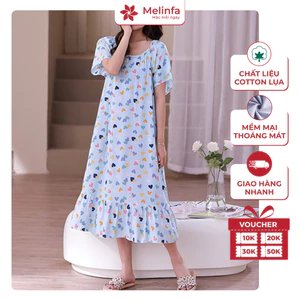 Váy đầm ngủ ngắn tay mặc hàng ngày vải Cotton lụa thoáng mát, váy lanh mặc bầu mã VAV0494