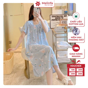 Váy đầm ngủ ngắn tay mặc nhà hàng ngày, chất vải Cotton lụa tự nhiên mềm mại thoáng mát mã VAV0366