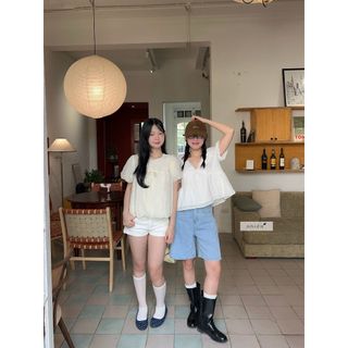 Áo babydoll nữ cổ V phối ren thiết kế 𝐎𝐫𝐚𝐥𝐢𝐞 𝐓𝐨𝐩 nhiennhienvintage NAS00026