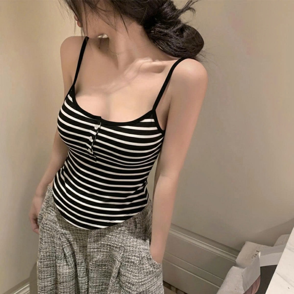 Áo Hai Dây Nữ BABEE Ôm Dáng Thiết Kế Vạt Bầu Màu Trơn Thời Trang Chất Thun Co Giãn Thoáng Mát Mùa Hè