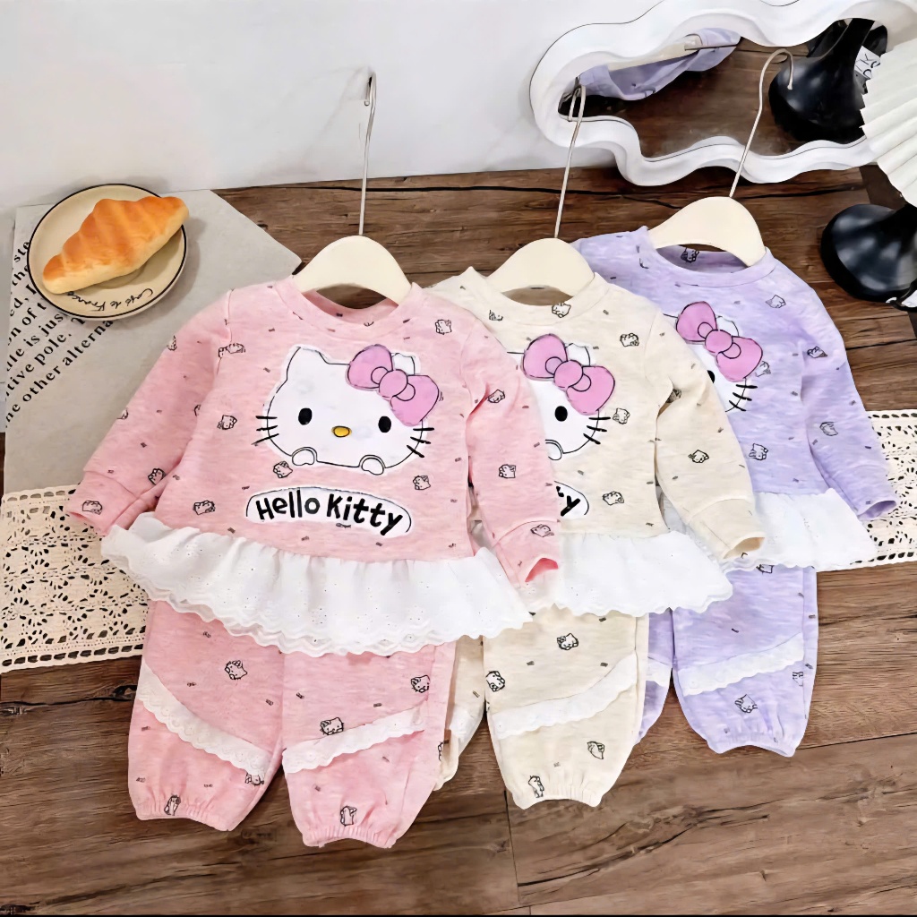 BỘ NGỦ MÈO KITTY MẶC Ở NHÀ BÉ GÁI SZ 9 - 32 KG QUẦN ÁO BÉ GÁI