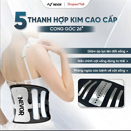 Đai Lưng Cột Sống Cao Cấp Nevor DTL03 Có 5 Thanh Trợ Lực Hỗ Trợ Thoái Hóa, Thoát Vị Đĩa Đệm, Giảm Đau Lưng Mãn Tính
