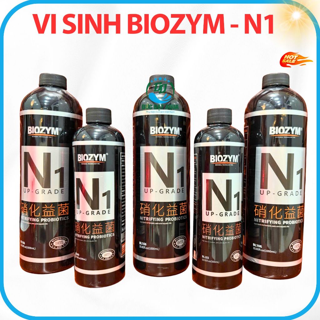 Vi Sinh sống. Biozym N1, 500ml- 1000ml Phân Hủy Amoniac, làm trong Nước, giảm mùi hôi tanh Thủy Sinh 9