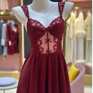 V59 Váy Ngủ Nữ Lụa Lattin Phối Ren Sang Trọng Kèm Lót Đệm Phương Linh Underwear