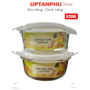 COMBO 2 Thố (hộp) THỦY TINH TRÒN NẮP TRẮNG 620ml( Nắp Có Gioăng chống tràn)