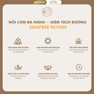[INOX 304 - 3L] Nồi Cơm Điện Đa Năng Snapbee RC3000 – Lòng Vân Lục Giác, Tách Đường, 10+ Chế Độ Nấu