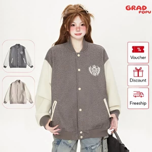 Áo khoác bóng chày nam nữ GRADPOPU thêu huy hiệu phong cách Âu Mỹ thời trang xuân thu khâu màu tương phản 2025 AK242