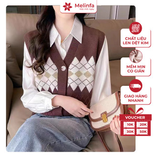 [XẢ KHO GIÁ SỐC]  Áo len gile nữ họa tiết thổ cẩm len dệt kim Quảng Châu mềm mịn co giãn mặc mùa thu đông mã VAA0461