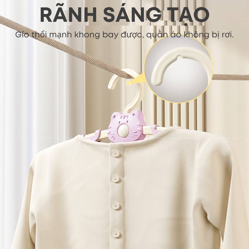 Combo 05/10 Móc Treo Quần Áo Trẻ Em Hình Gấu Trendy Chống Trượt Điều Chỉnh Được Độ Rộng Nhựa PP Siêu Bền | 334