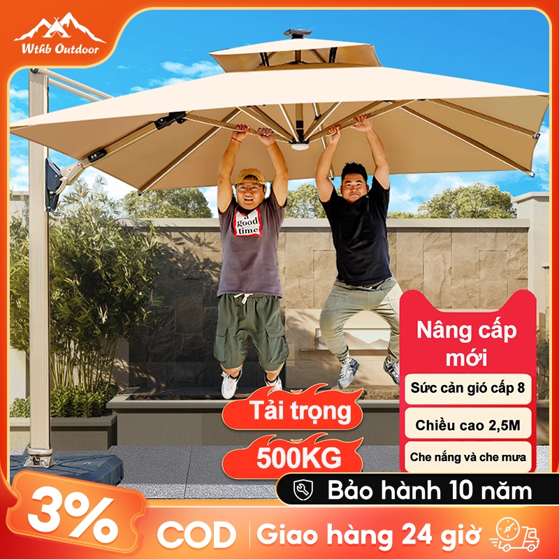Ô dù sân Vuông 2.5m Mái Chéo Cao Cấp Ngoài Trời Khung Nhôm Xoay 360° ô lệch tâm Ô Dù Che Nắng Sân Vườn Café
