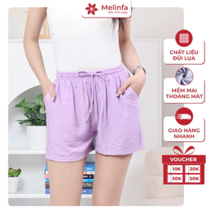 Quần đùi nữ vải đũi lụa, có túi rộng, dây rút, cạp chun thoáng mát mềm mại mặc nhà mùa hè mã MEQ0579