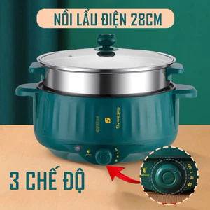 Nồi Lẩu Đa Năng 28CM 2 Tầng - 2IN1 Kèm Giá Hấp Inox, Lẩu Hấp, Xào Chiên