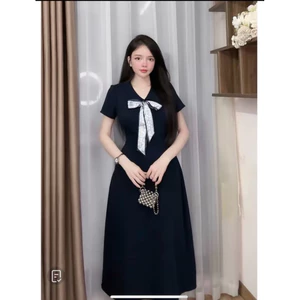 Váy Cổ Buộc Khăn Cộc Tay Dáng Dài 115cm