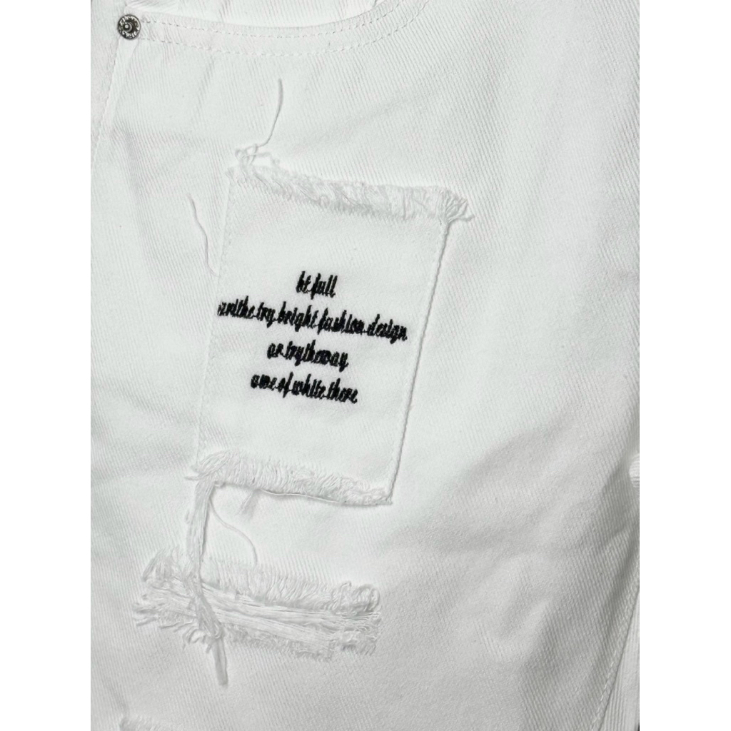 [Max 1042] Quần đùi jean cotton nam trắng rách không co dãn chữ thêu túi hộp giả [Tnhung]