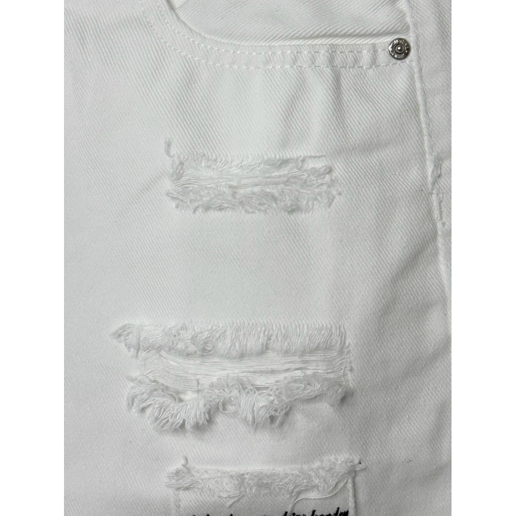 [Max 1042] Quần đùi jean cotton nam trắng rách không co dãn chữ thêu túi hộp giả [Tnhung]