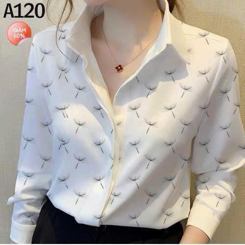 Áo Sơ Mi Nữ Lụa Mango Dài Tay Họa Tiết Bồ Công Anh Thanh Lịch Công Sở - A120