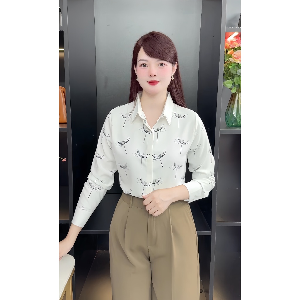 Áo Sơ Mi Nữ Lụa Mango Dài Tay Họa Tiết Bồ Công Anh Thanh Lịch Công Sở - A120