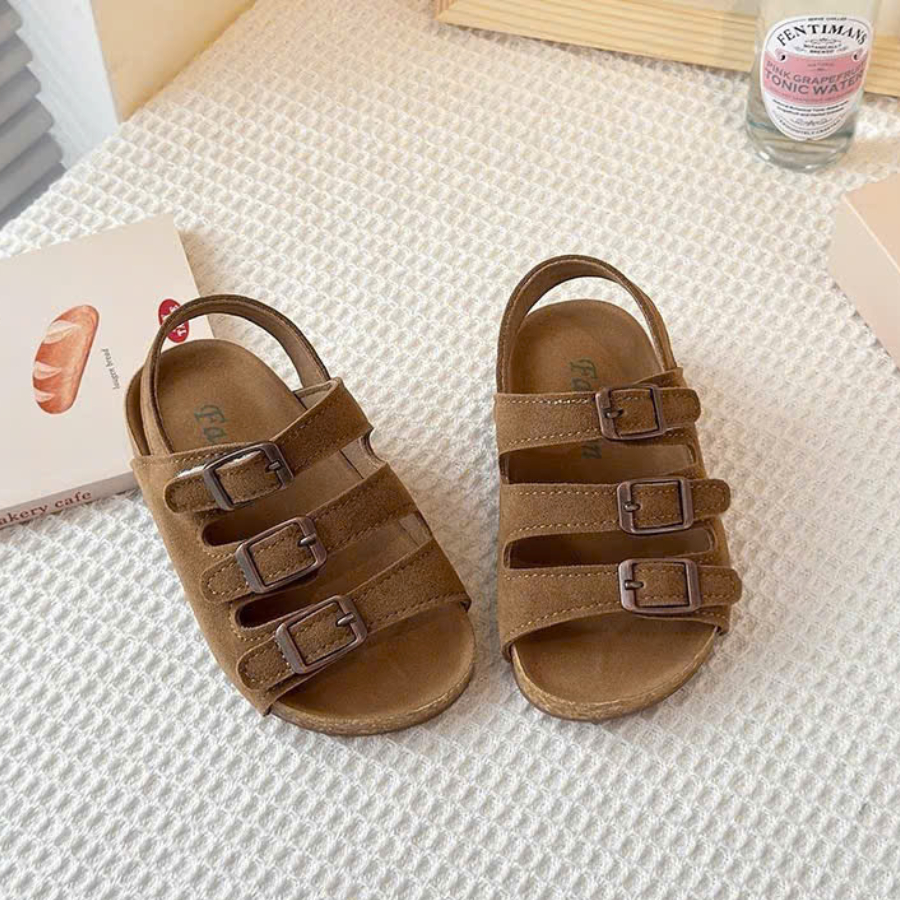 [M095] Dép Sandal Cho Bé 3 Dây Quai Hậu Da Lộn Mềm Quai Dán Tiện Lợi Đi Chơi, Đi Học TH Kids