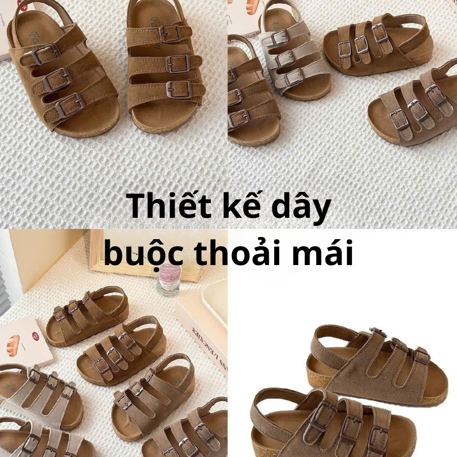 [M095] Dép Sandal Cho Bé 3 Dây Quai Hậu Da Lộn Mềm Quai Dán Tiện Lợi Đi Chơi, Đi Học TH Kids