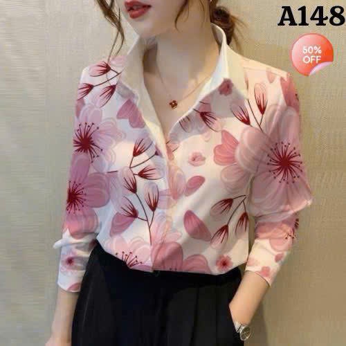Áo Sơ Mi Nữ Lụa Mango Dài Tay Họa Tiết Hoa To Thanh Lịch Công Sở - A148