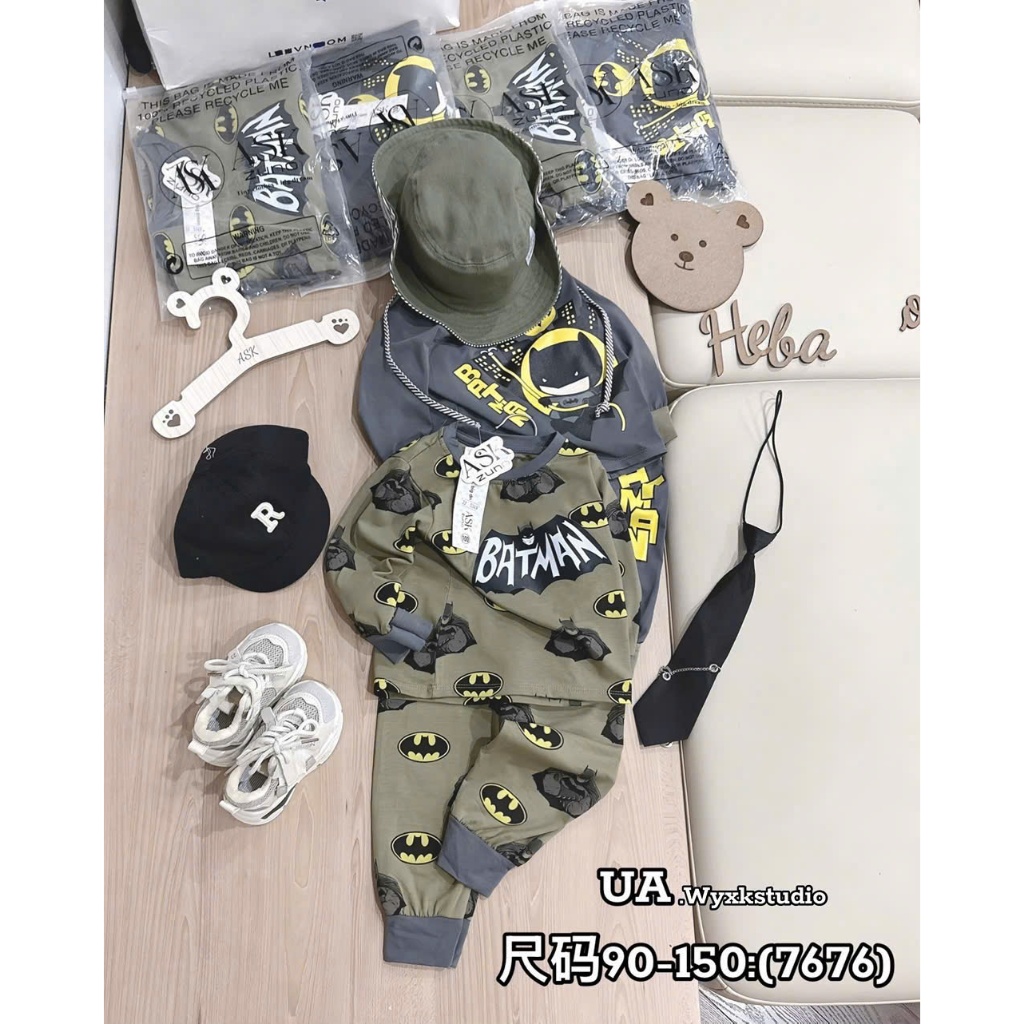 Bộ Dài Tay Thu Đông ( Họa Tiết  BatMan ) Dành Cho Bé Trai 9-32kg Chất Liệu Cotton Co Dã 4 Chiều