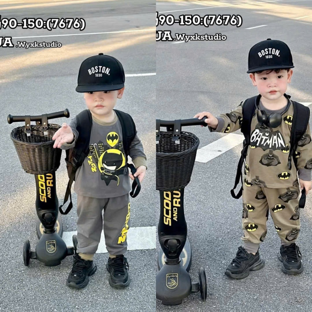 Bộ Dài Tay Thu Đông ( Họa Tiết  BatMan ) Dành Cho Bé Trai 9-32kg Chất Liệu Cotton Co Dã 4 Chiều