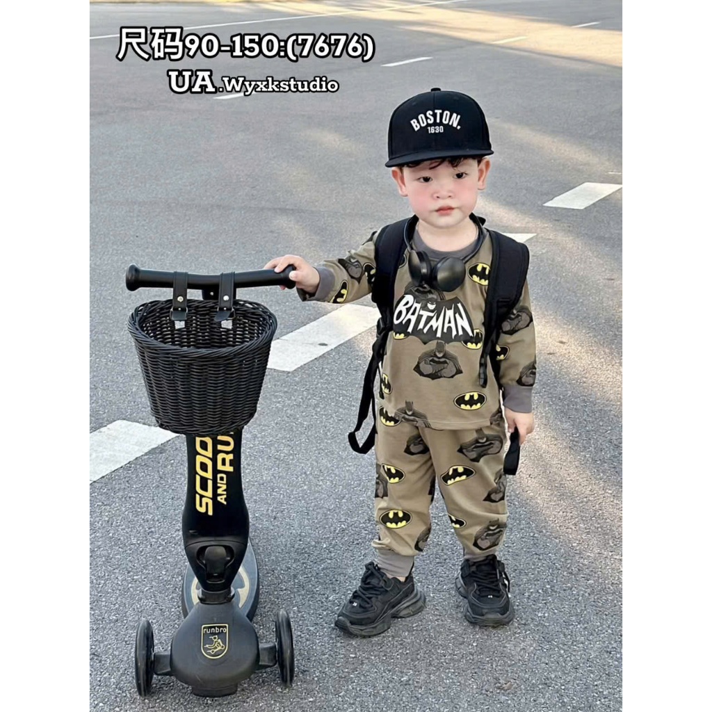 Bộ Dài Tay Thu Đông ( Họa Tiết  BatMan ) Dành Cho Bé Trai 9-32kg Chất Liệu Cotton Co Dã 4 Chiều
