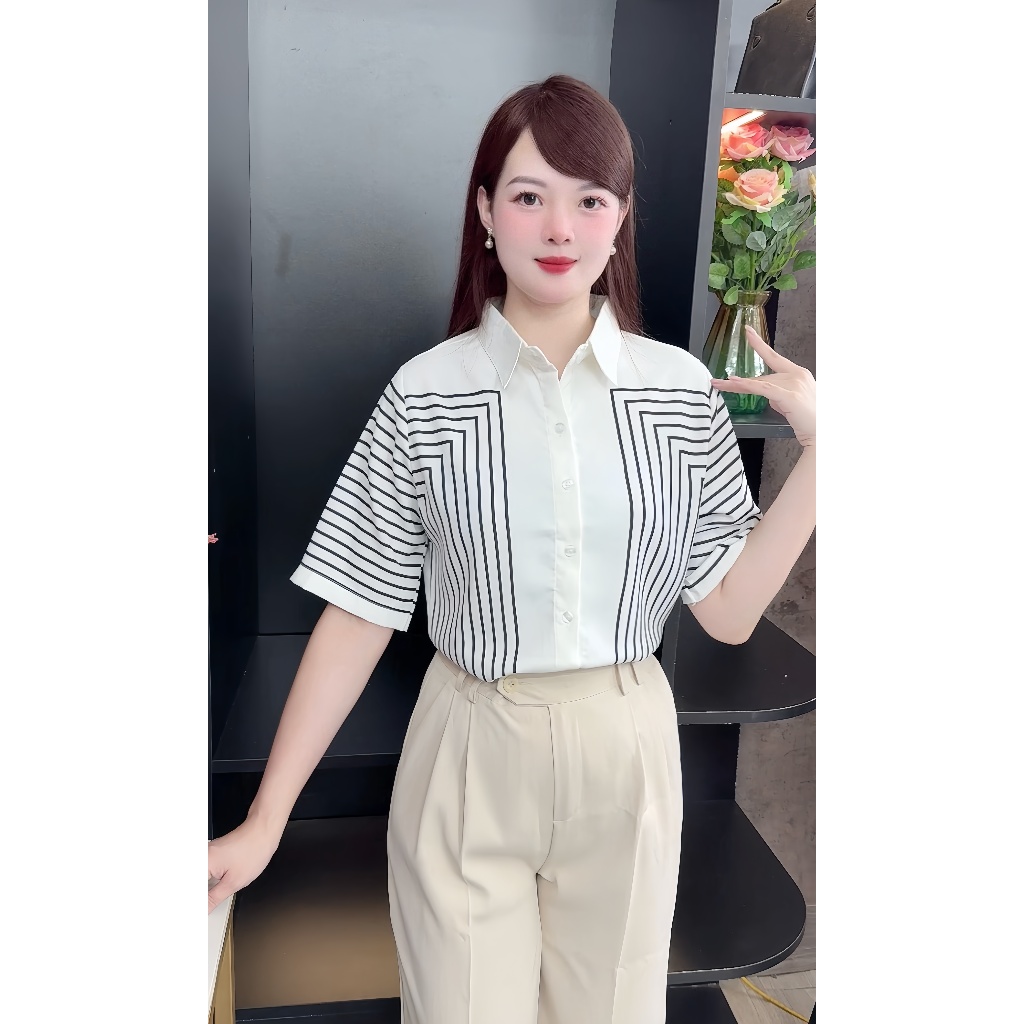 Áo Sơ Mi Công Sở T&H Cổ Bẻ Tay Cộc Form Chuẩn, Dễ Phối Chân Váy Hoặc Quần Tây