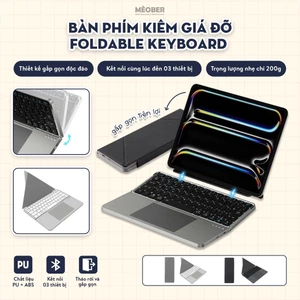 Bàn phím gập kiêm giá đỡ Foldable Keyboard dành cho iPad, Smartphone, Laptop, kết nối Bluetooth 3-in-1, stand cover tháo