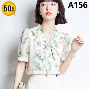 Áo Sơ Mi Nữ Lụa Mango Hoạ Tiết Hoa Lá Cổ Nơ Dễ Thương Thanh Lịch Công Sở - A156