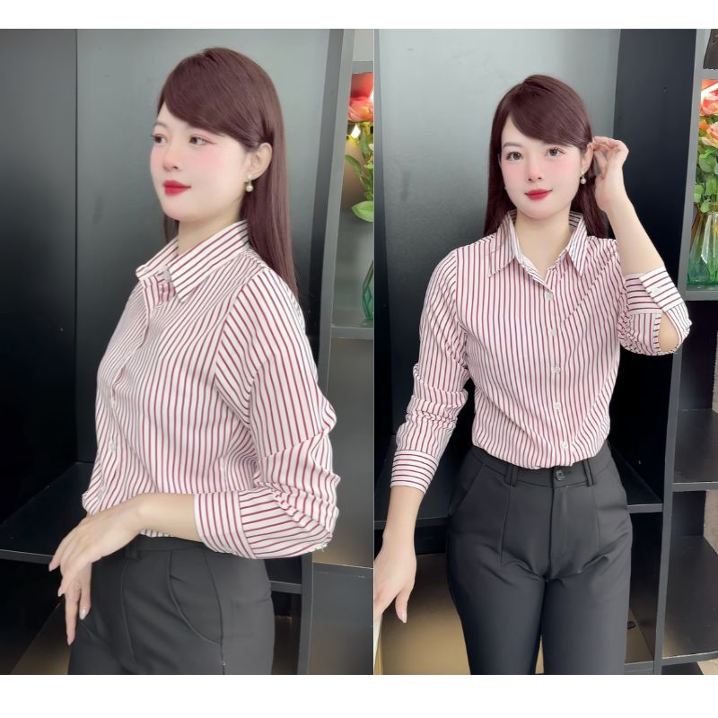 Áo Sơ Mi Kẻ Sọc Màu công Sở T& Chất Liệu Mango Mềm Mịn Cổ Bẻ Dài Tay - A134 / A161