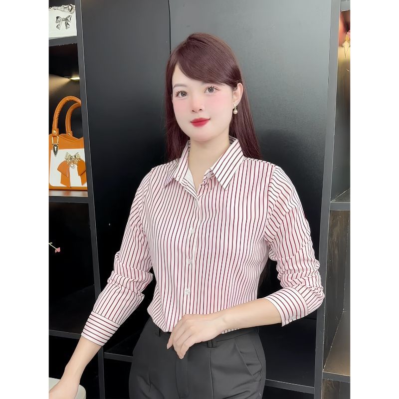 Áo Sơ Mi Kẻ Sọc Màu công Sở T& Chất Liệu Mango Mềm Mịn Cổ Bẻ Dài Tay - A134 / A161