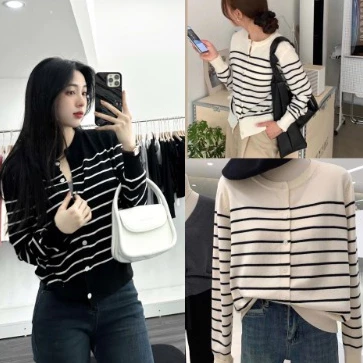 Áo Khoác Len Nữ Mỏng, Áo len cardigan tay dài nữ cúc mở kẻ ngang chất mềm, Áo khoác cardigan len mỏng chất lông thỏ a39